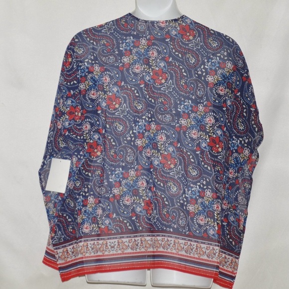 NWT Belle by Kim Gravel Navy Border Print Woven Cardigan - Picture 3 of 3